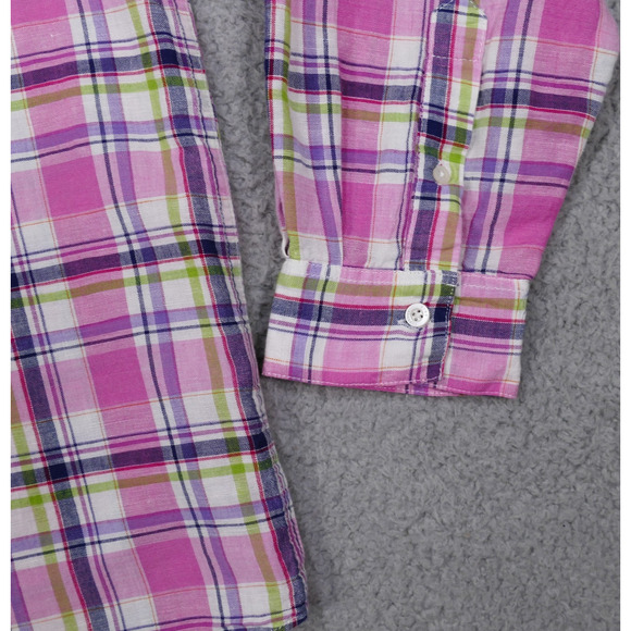 Alan Flusser Shirt Men's Large Linen Cotton Button Up Pink Pocket Long Sleeve - Picture 4 of 15